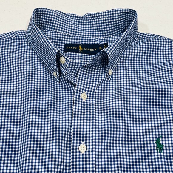 ralph lauren Other - Ralph Lauren Gingham Plaid Check Mens XL Shirt Blue White Long Sleeve Green Pony